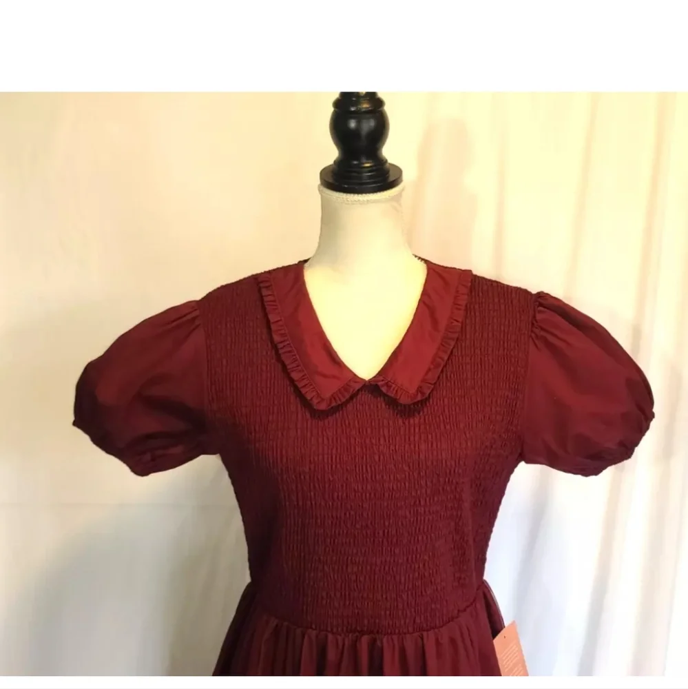 New W/Tags Ivy City Co Wine Red Smocked Addie Dress Large Holiday - Picture 5 of 11